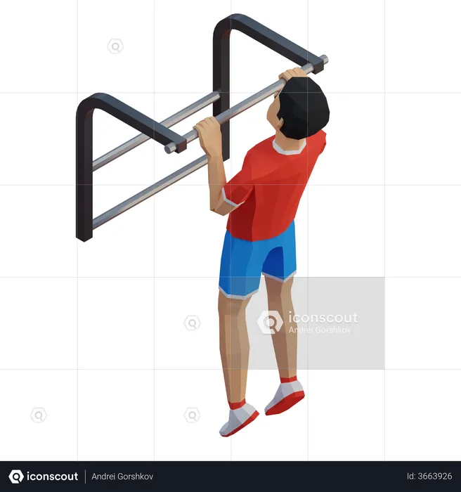 Workout men chin up low poly  3D Illustration