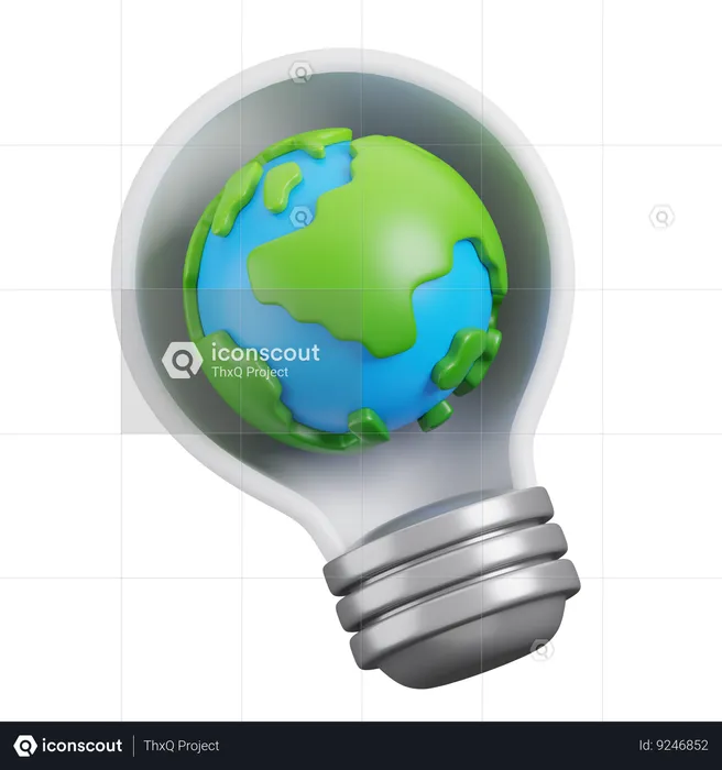 World in Light Bulb  3D Icon