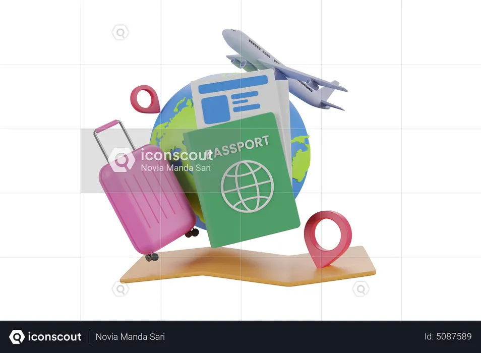 World tour travel essentials  3D Illustration