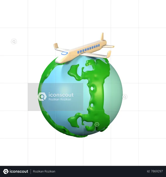 World with Airplane  3D Icon