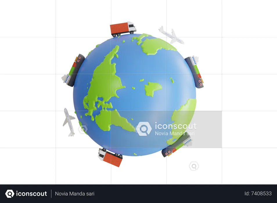 Worldwide logistics, international delivery service  3D Illustration