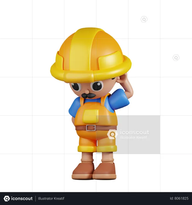 Worried Builder  3D Illustration