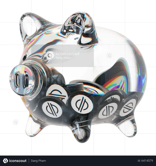 Xlm Clear Glass Piggy Bank With Decreasing Piles Of Crypto Coins  3D Icon
