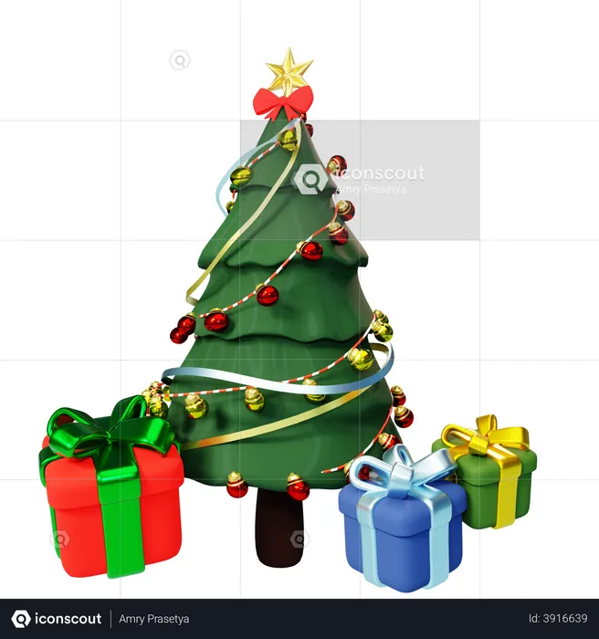 Xmas tree with giftbox  3D Illustration