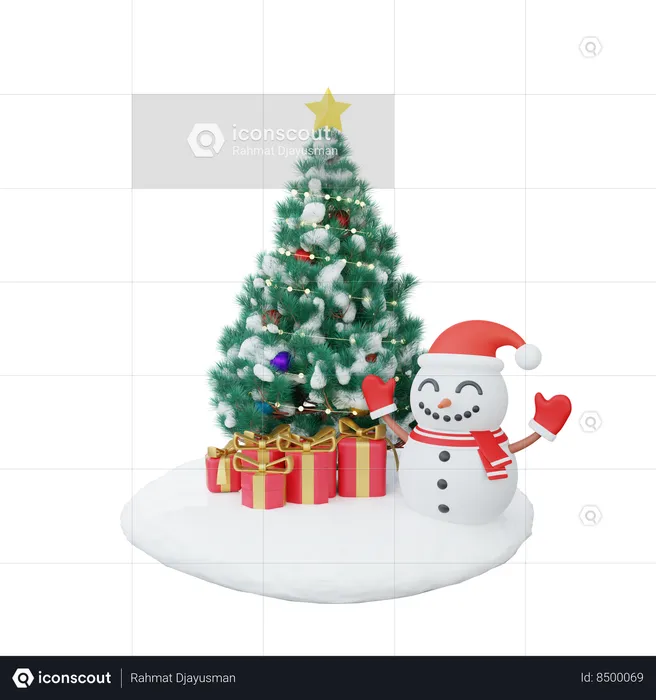 Xmas Tree With Snowman  3D Icon