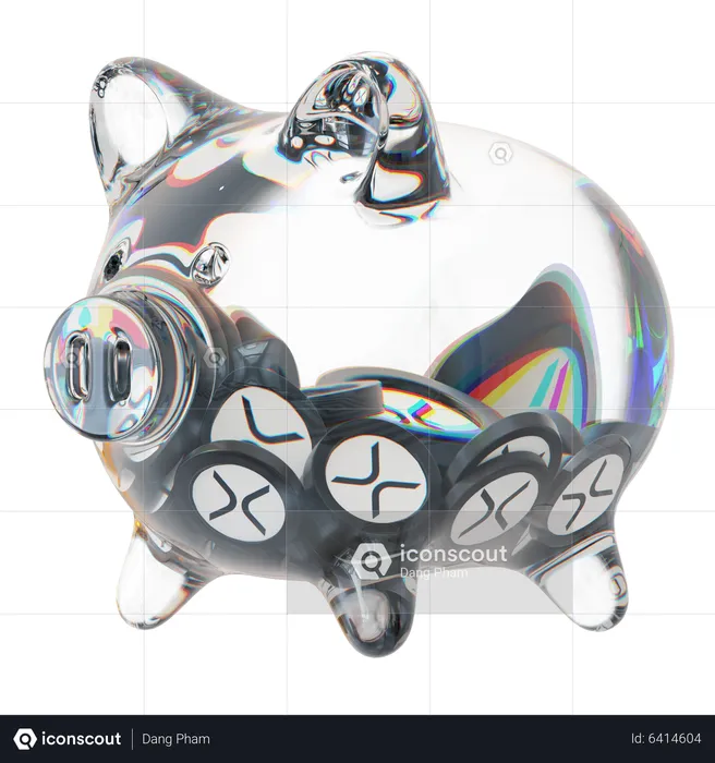 Xrp Clear Glass Piggy Bank With Decreasing Piles Of Crypto Coins  3D Icon