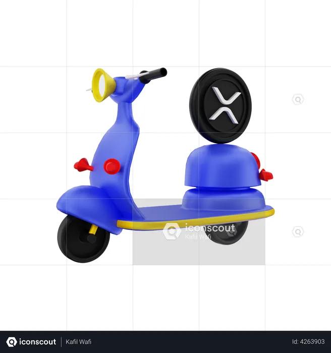 XRP crypto coin delivery by motorbike  3D Illustration