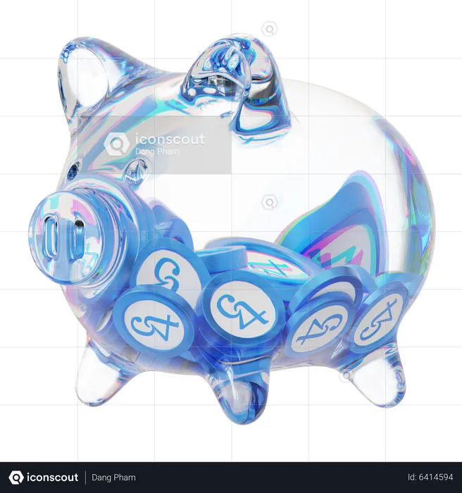 Xtz Clear Glass Piggy Bank With Decreasing Piles Of Crypto Coins  3D Icon