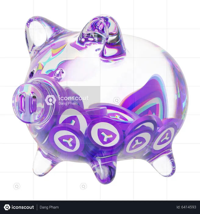 Xym Clear Glass Piggy Bank With Decreasing Piles Of Crypto Coins  3D Icon