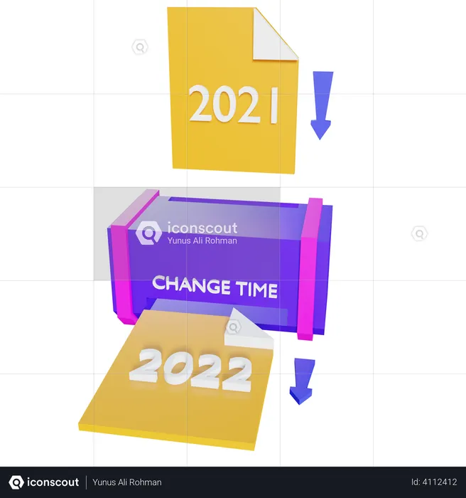 Year change by printing machine  3D Illustration