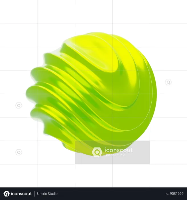 Yellow Abstract Metalic Wavy Twisted Shape  3D Icon