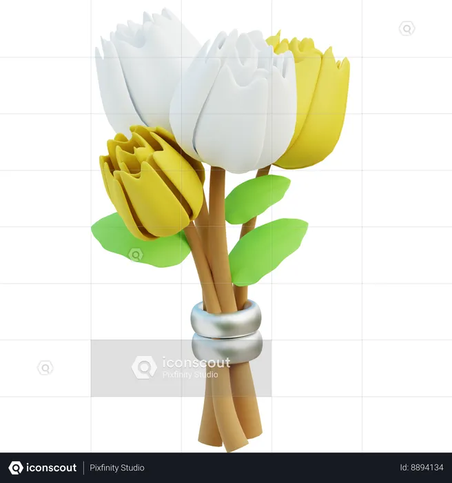 Yellow And White Tulips  3D Icon