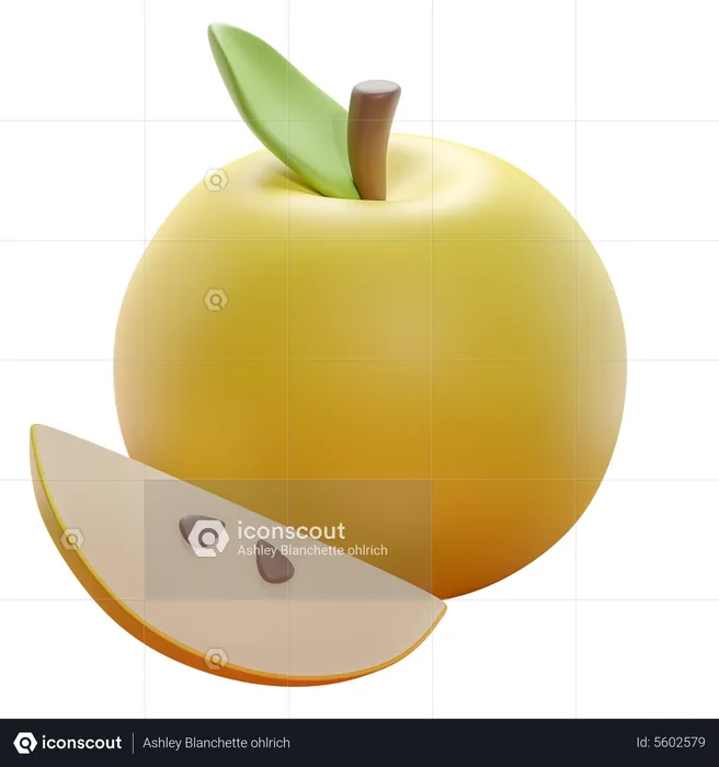Yellow Apple With Slice  3D Icon