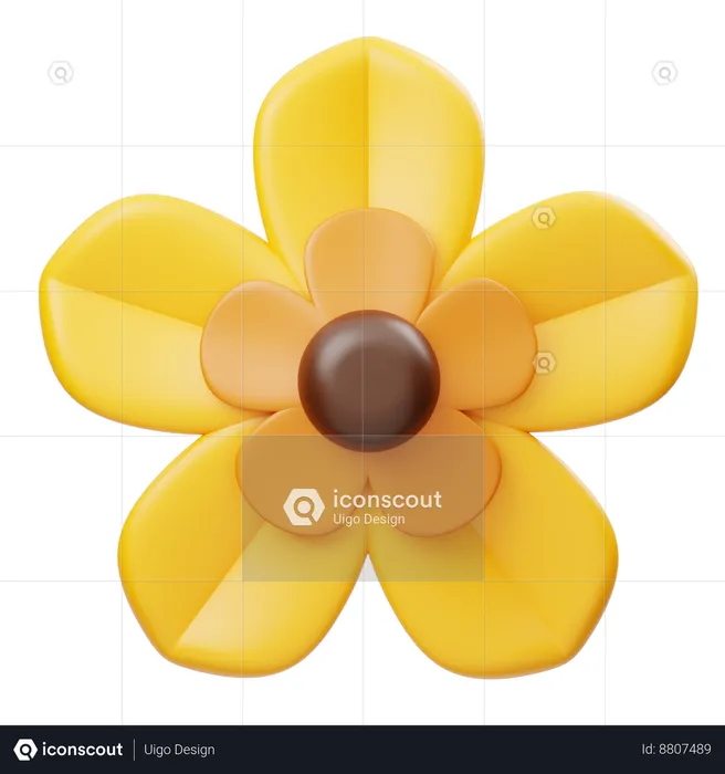 Yellow Brown Flower  3D Icon