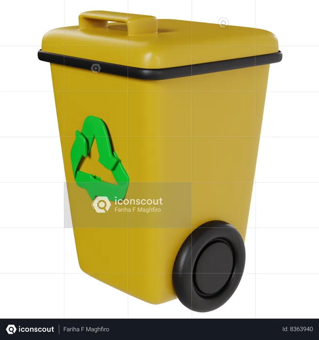 Yellow Recycling Bin With Green Logo  3D Icon