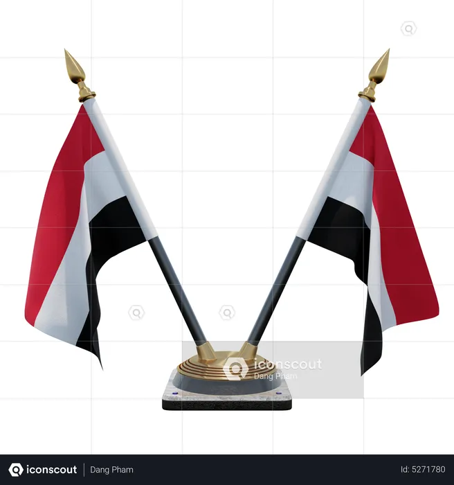 Yemen Double (V) Desk Flag Stand Flag 3D Icon