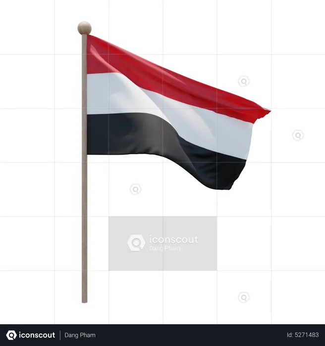 Yemen Flagpole Flag 3D Icon