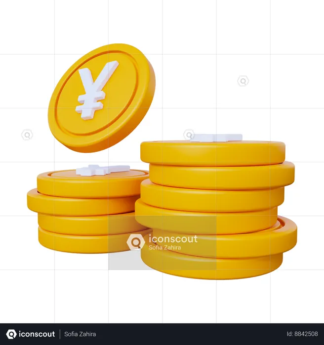 Pièces de monnaie en yens  3D Icon