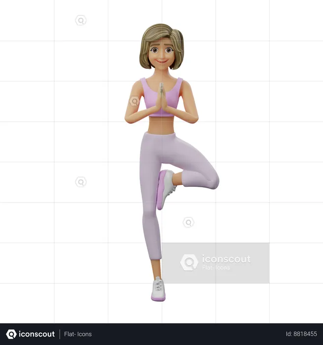 Yoga Girl Doing Tree Pose  3D Illustration
