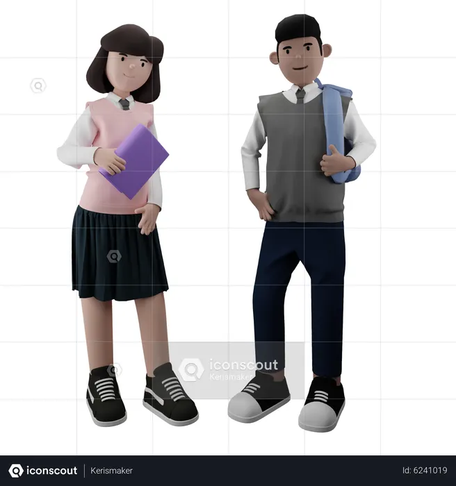 Young boy and girl student  3D Icon