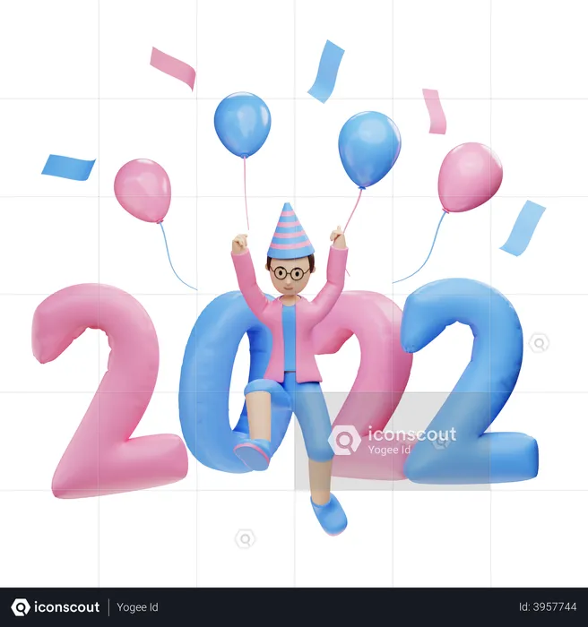 Young boy celebrate 2022 new year  3D Illustration
