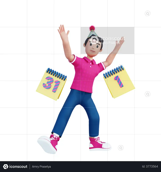 Young Boy Celebrating New Year With Full Of Joy  3D Illustration