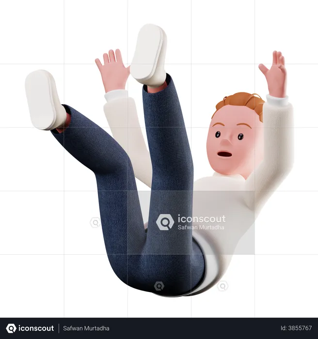 Young Boy Character Falling From Sky  3D Illustration