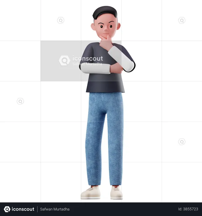 Young Boy Character With Curious Pose  3D Illustration