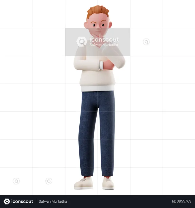 Young Boy Character With Curious Pose  3D Illustration