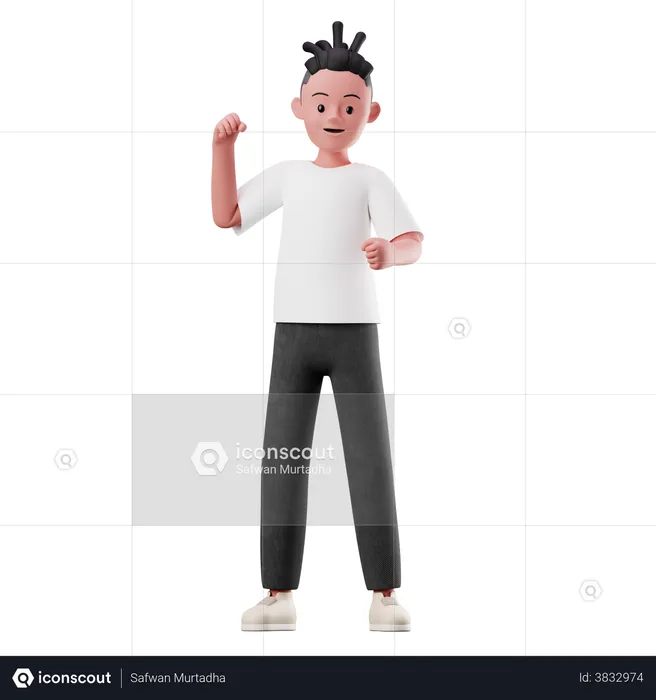 Young Boy Character with Happy Pose  3D Illustration