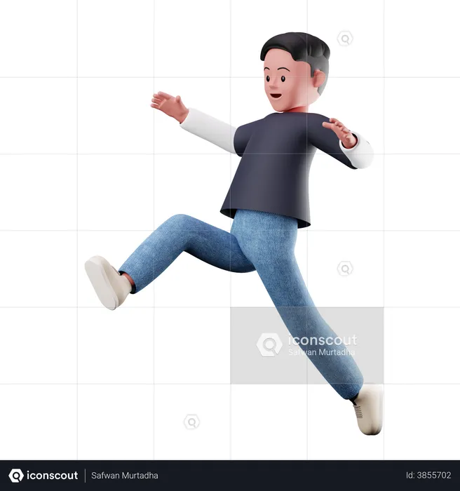 Young Boy Character With Long Jumping Pose  3D Illustration