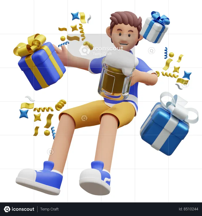 Young Boy Cheers Drink  3D Illustration
