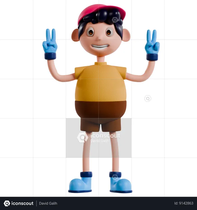 Young Boy Doing Victory Pose  3D Illustration