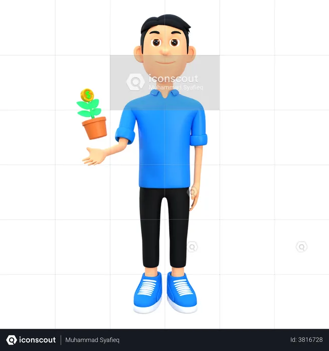 Young Boy Earning Money  3D Illustration