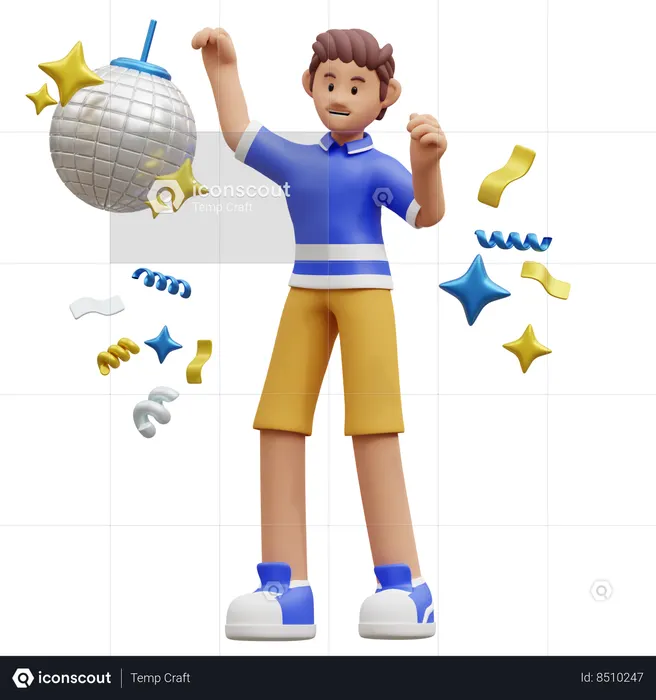 Young Boy Enjoying Dance Party  3D Icon