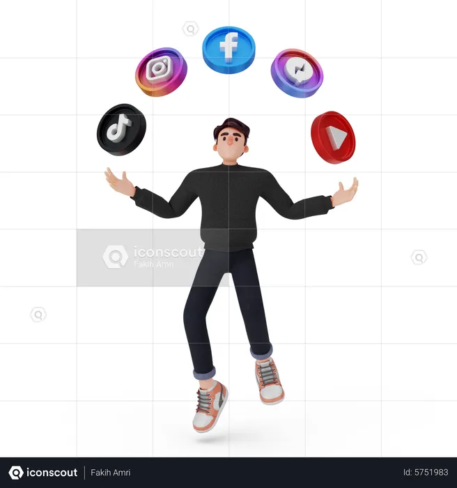 Young boy enjoying with social media app  3D Illustration