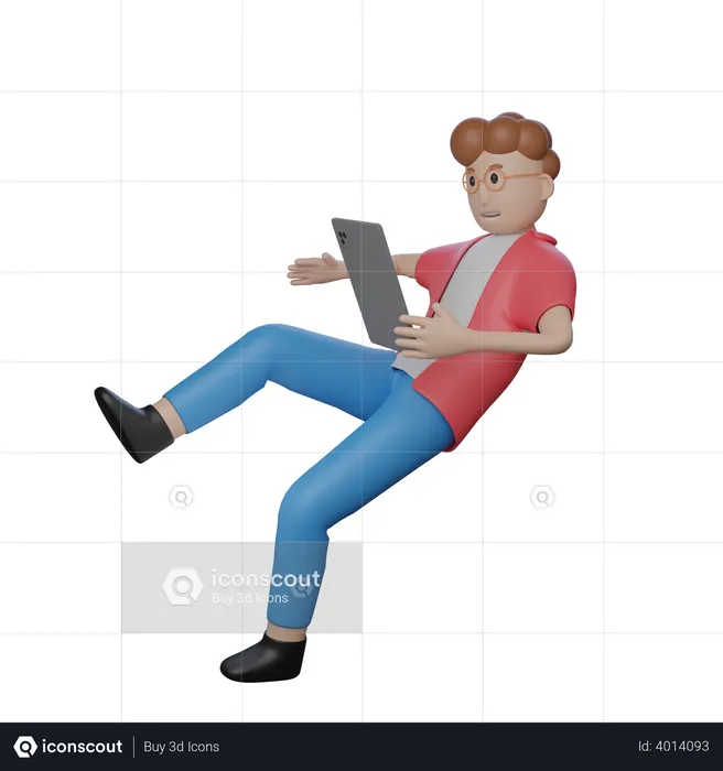 Young Boy Floating In Air With Tablet  3D Illustration