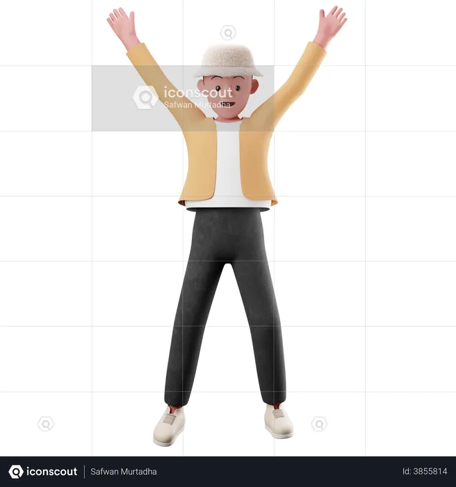 Young Boy Happily Jumping In The Air  3D Illustration