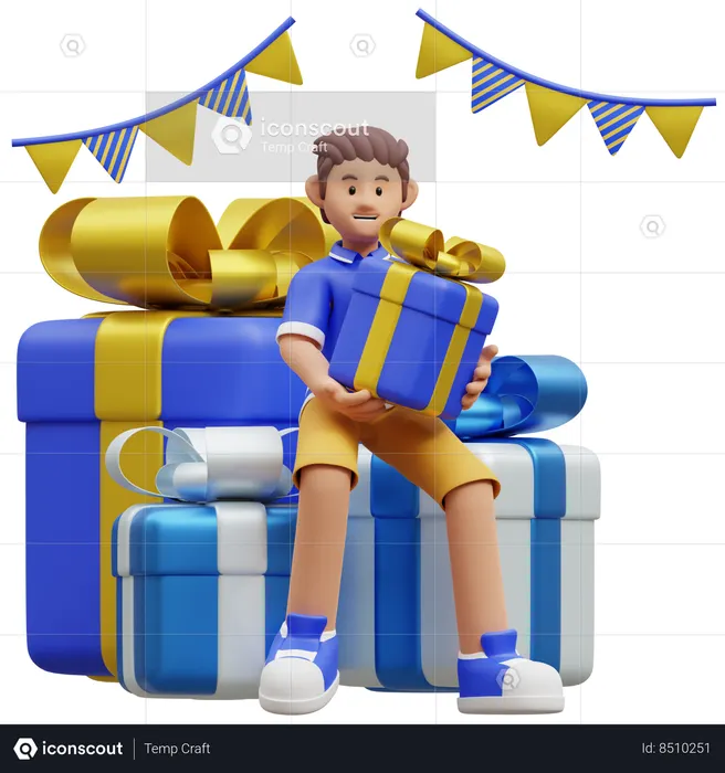 Young Boy Holding Gift  3D Illustration