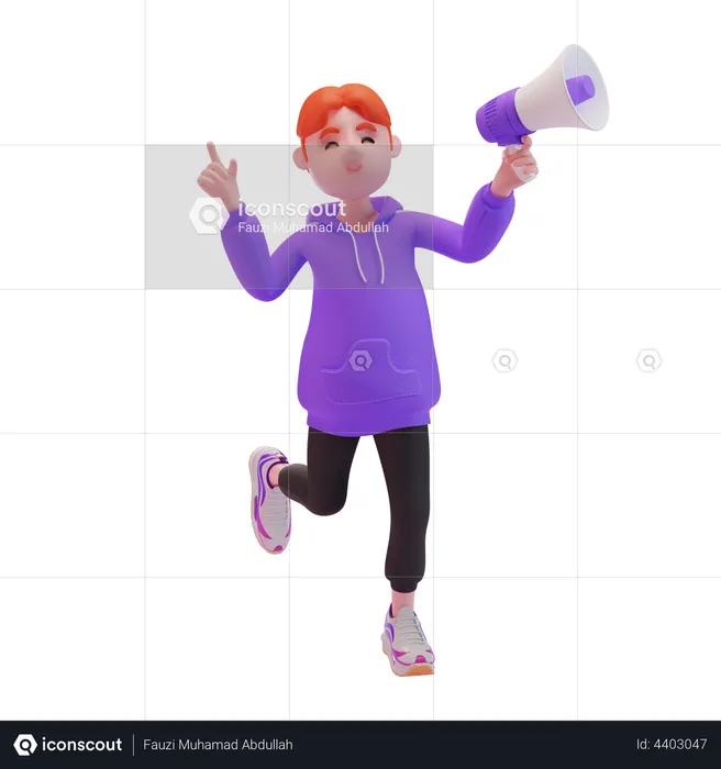 Young boy holding megaphone and feeling happy  3D Illustration
