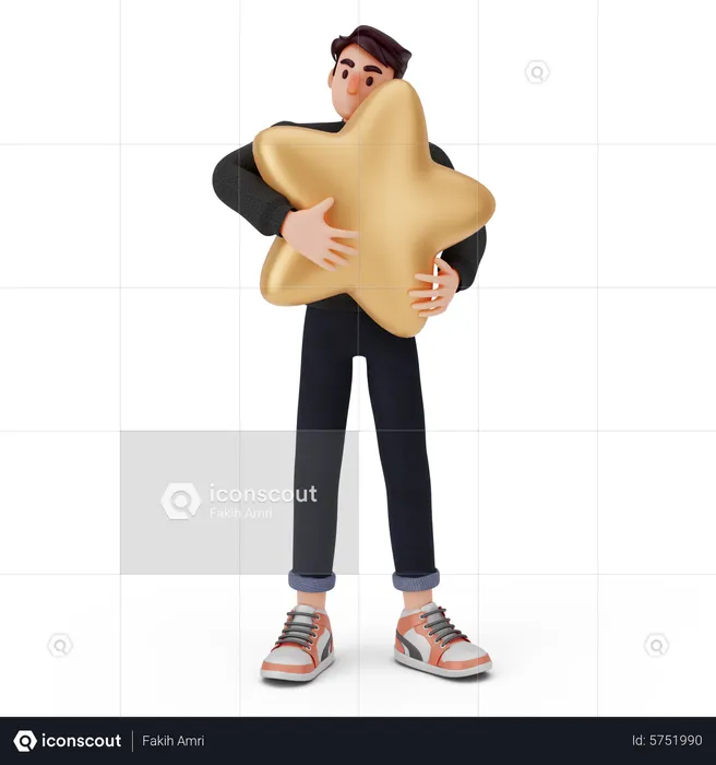 Young boy holding star  3D Illustration