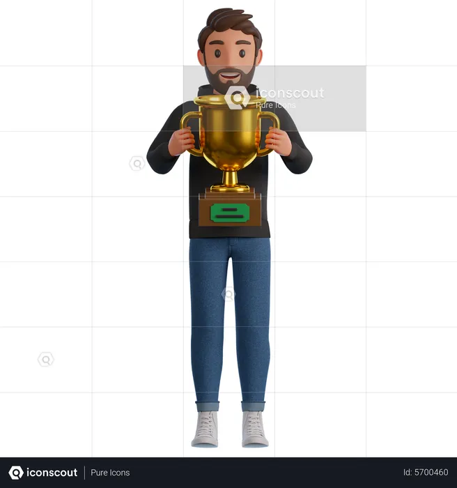 Young boy holding trophy  3D Illustration