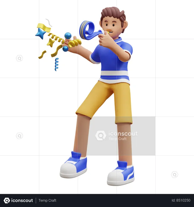 Young Boy Plying Blowing Horn  3D Illustration