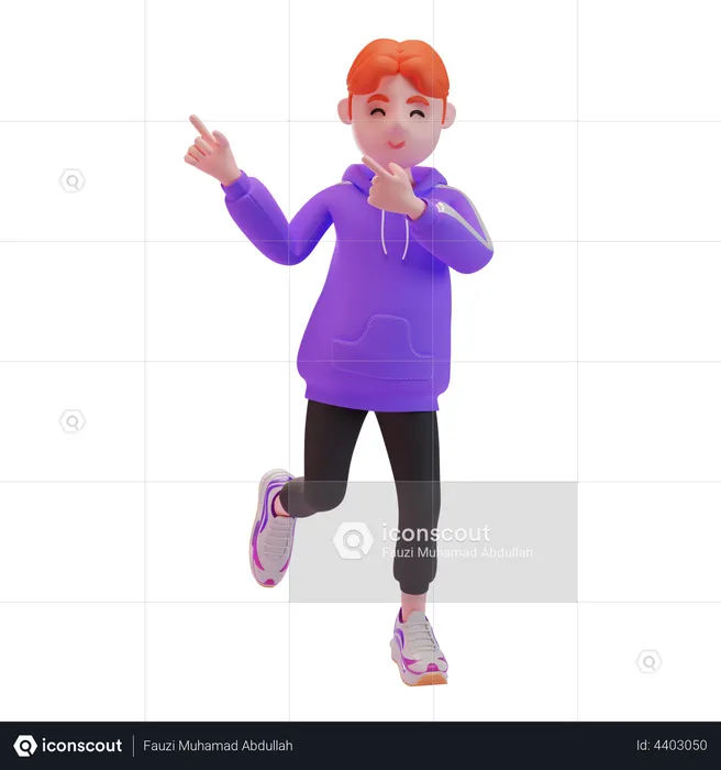 Young boy pointing fingers in direction  3D Illustration