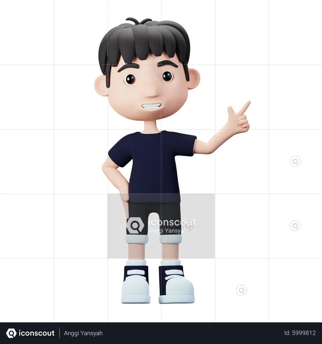 Young Boy pointing right  3D Illustration