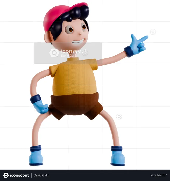 Young Boy Pointing Someting Left  3D Illustration
