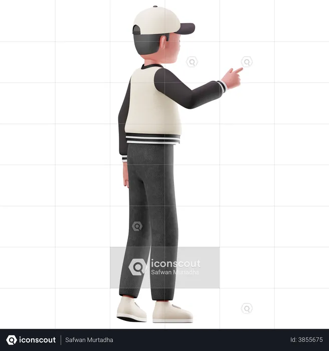 Young Boy Pointing The Presentation Pose  3D Illustration