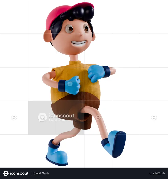 Young Boy Running  3D Illustration