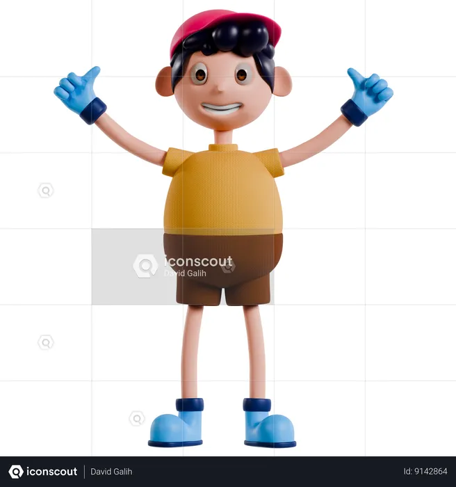 Young Boy Showing Double Thumbs Up  3D Illustration