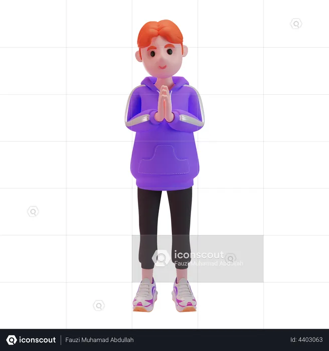 Young boy shows greeting gesture  3D Illustration